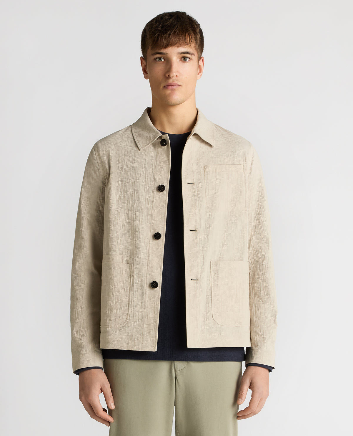 Man wearing a sand Regular Fit Chore Jacket