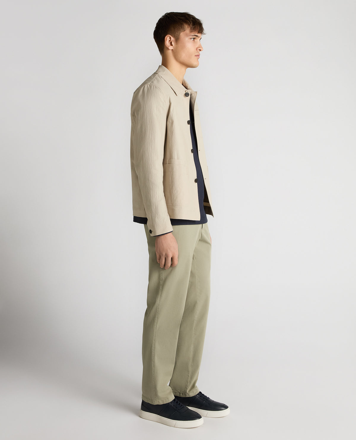 Man wearing a sand Regular Fit Chore Jacket