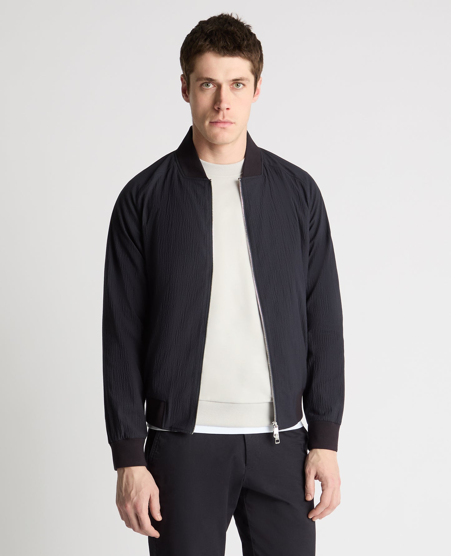 Regular Fit Seersucker Bomber Jacket