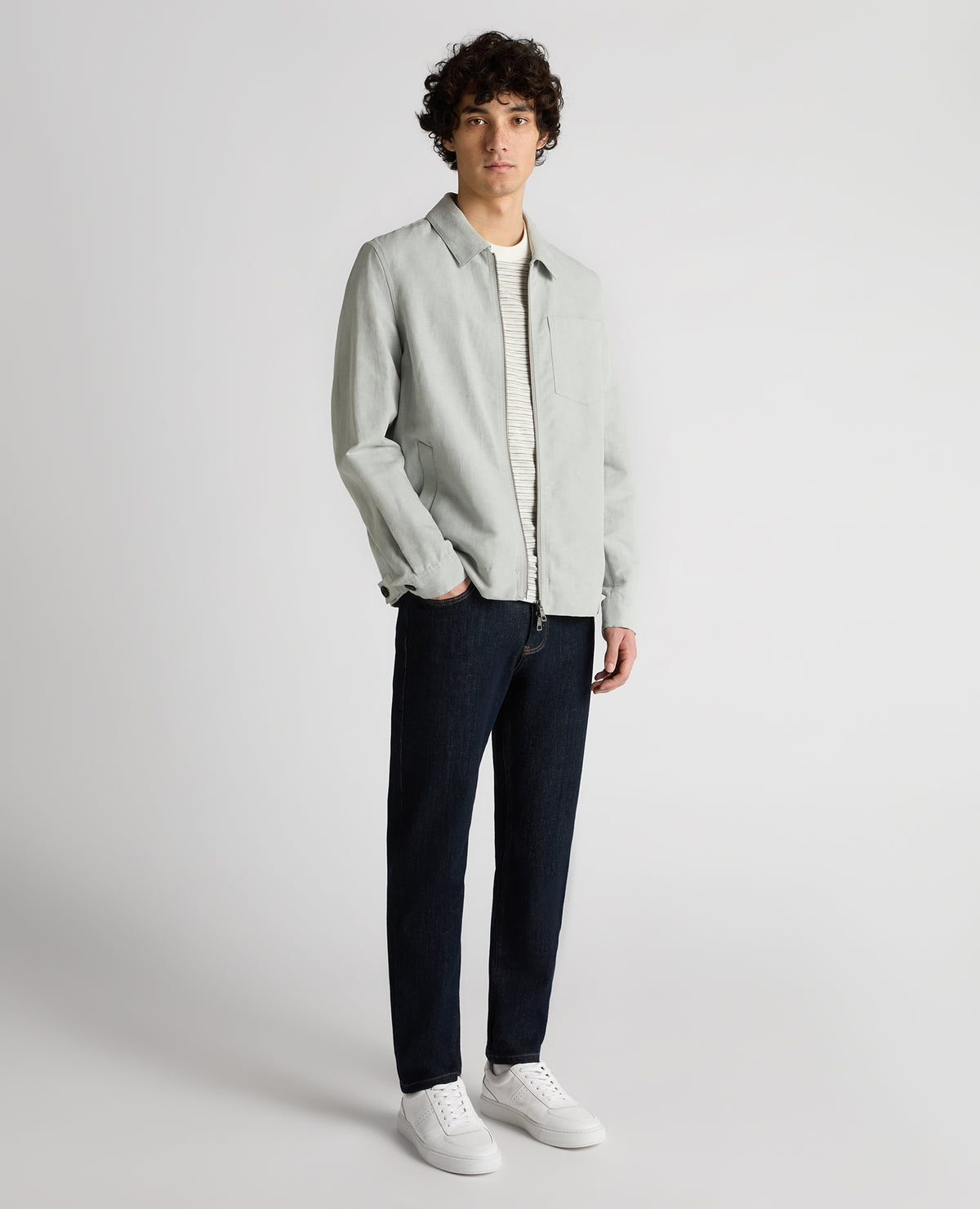 Man wearing a blue Regular Fit Two-Way Zip Shirt Jacket