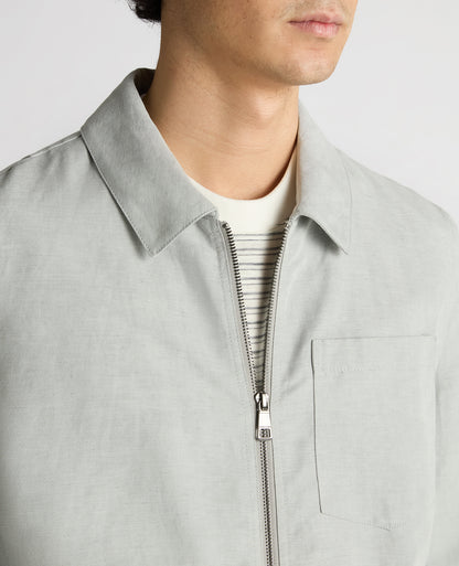 Man wearing a blue Regular Fit Two-Way Zip Shirt Jacket
