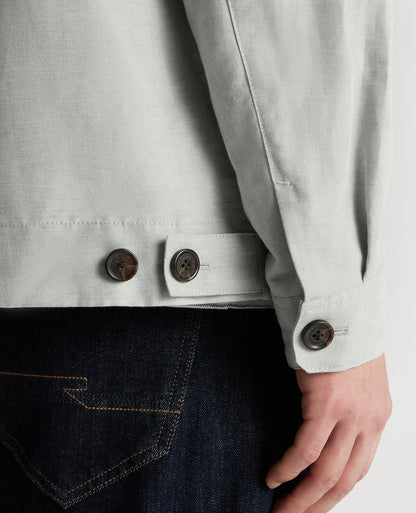 Man wearing a blue Regular Fit Two-Way Zip Shirt Jacket