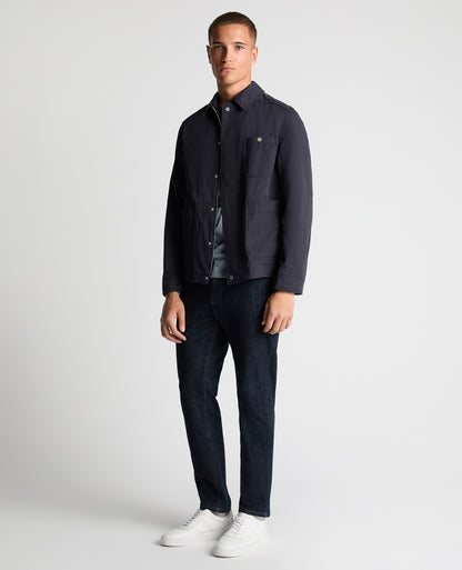 Man wearing a navy Regular Fit Cotton Twill Chore Jacket