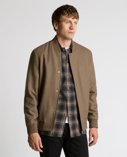 Man wearing a sand Wool-Blend Bomber Jacket