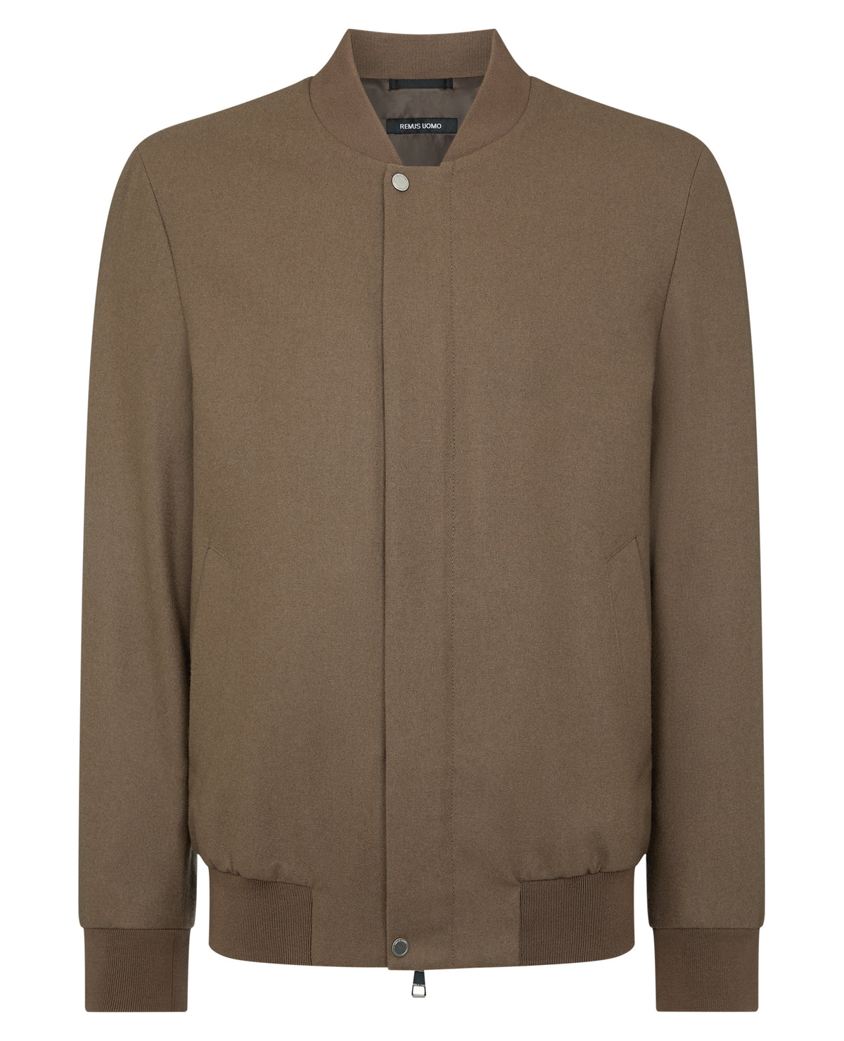 Man wearing a sand Wool-Blend Bomber Jacket