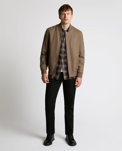 Man wearing a sand Wool-Blend Bomber Jacket