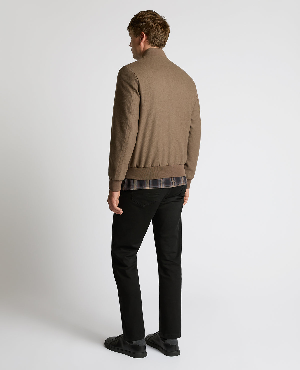 Man wearing a sand Wool-Blend Bomber Jacket