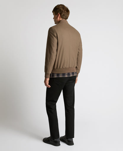 Man wearing a sand Wool-Blend Bomber Jacket