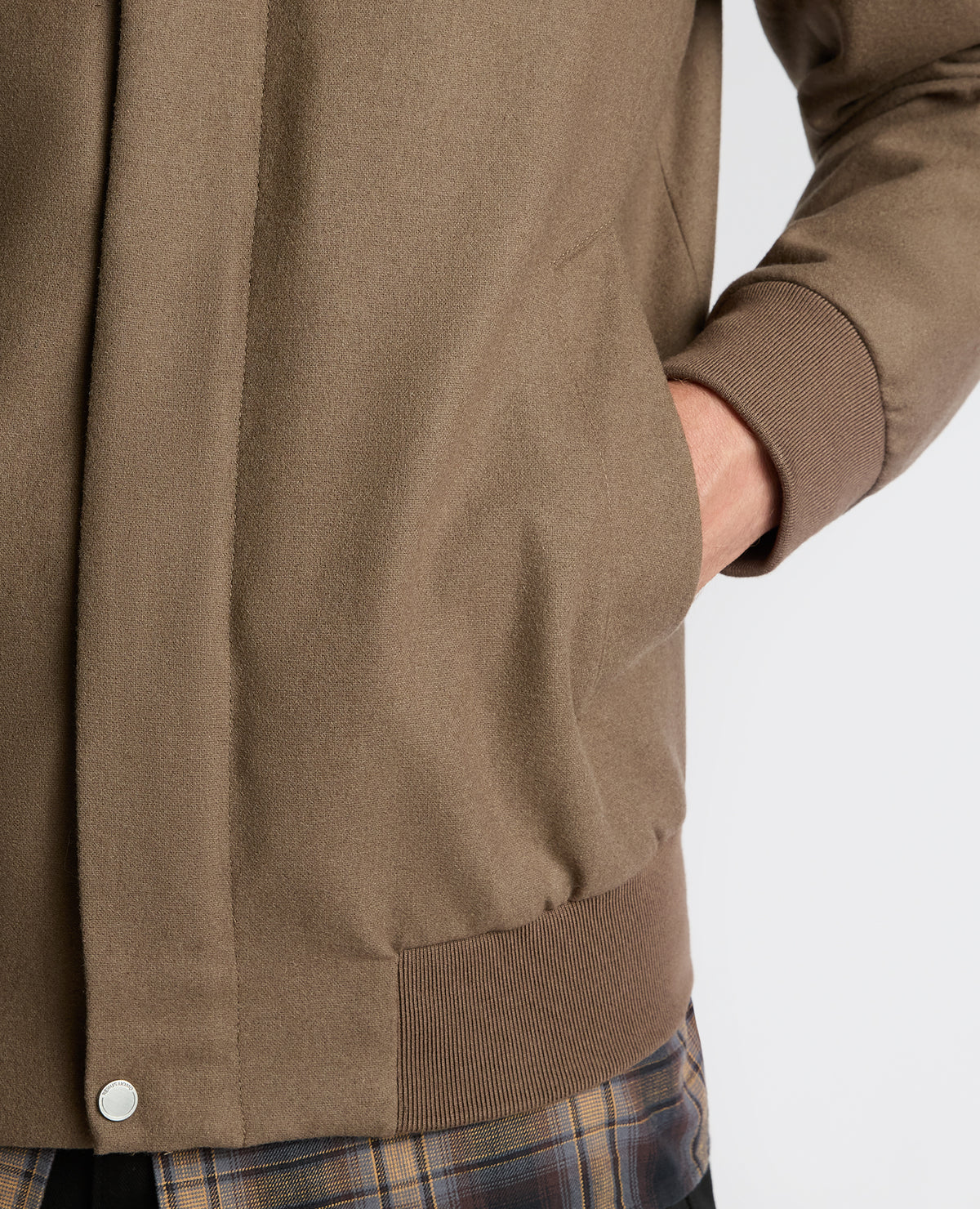 Man wearing a sand Wool-Blend Bomber Jacket