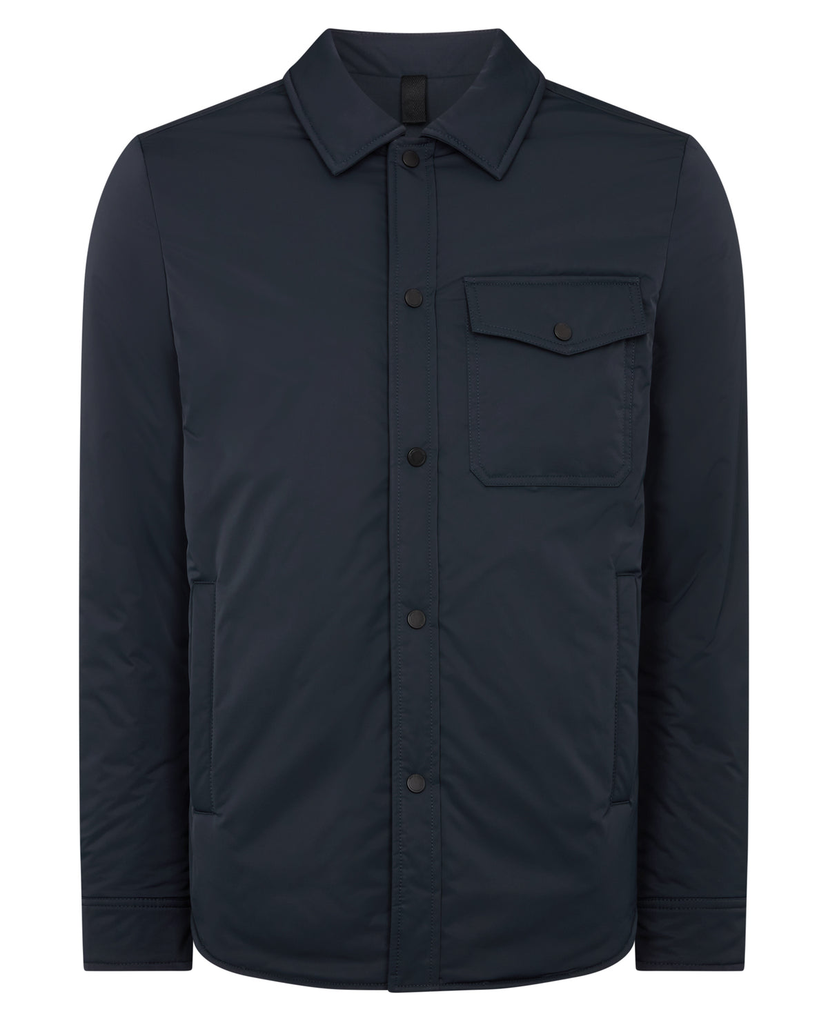 Man wearing a navy Padded Button-Up Jacket