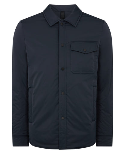 Man wearing a navy Padded Button-Up Jacket