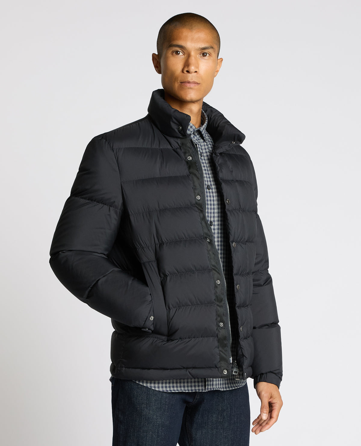Man wearing a navy Regular Fit Quilted Jacket