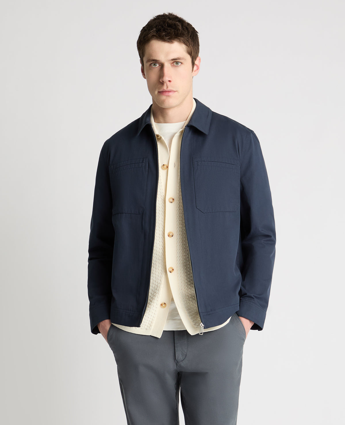 Man wearing a blue jacket