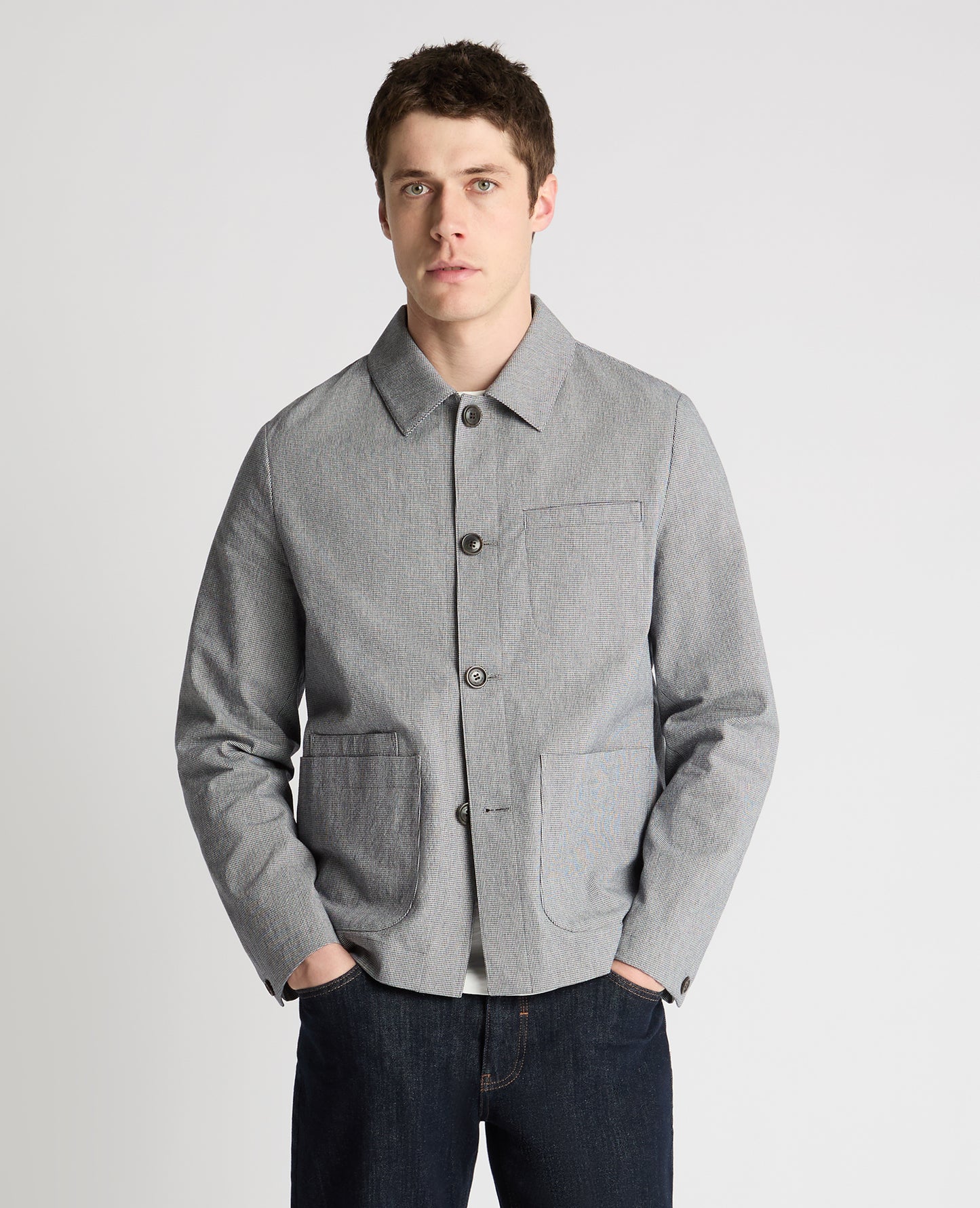 Regular Fit Micro-Houndstooth Chore Jacket