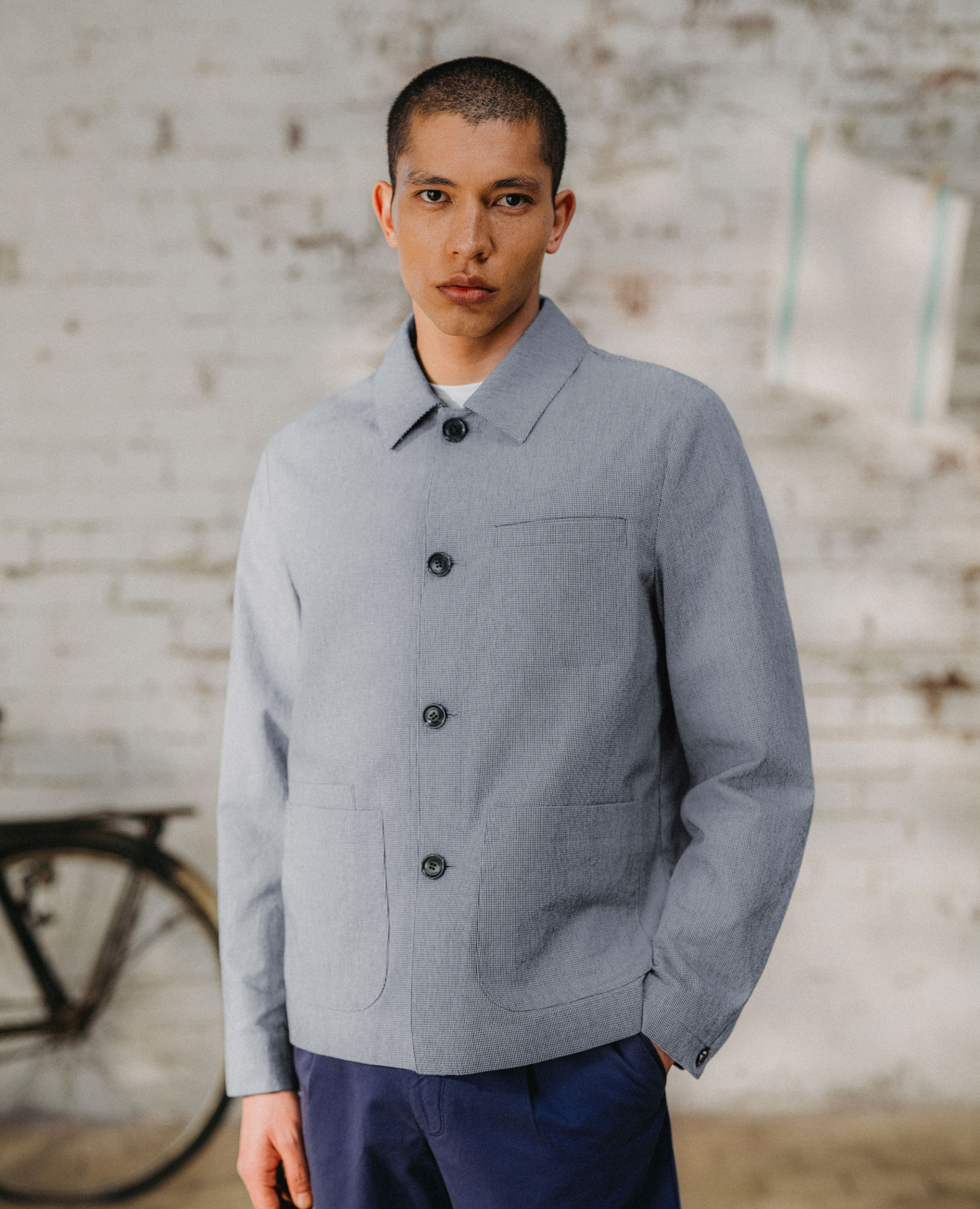 Regular Fit Micro-Houndstooth Chore Jacket