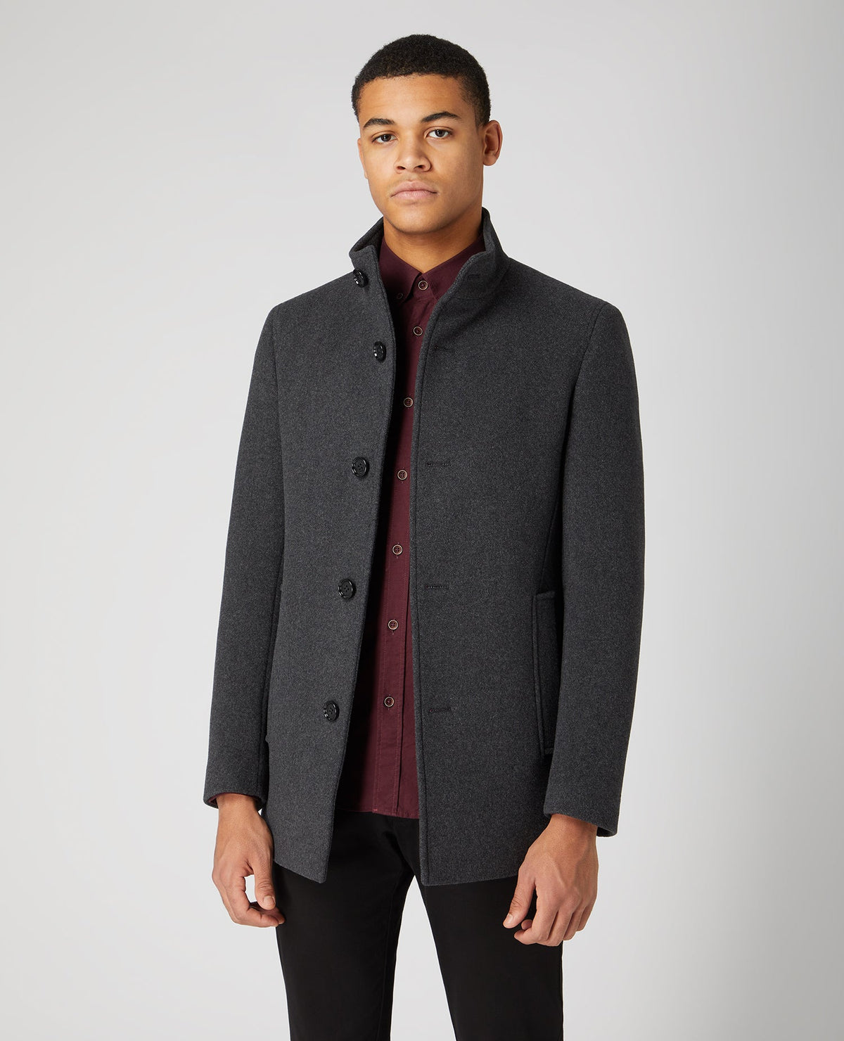 Man wearing a grey Tapered Fit Wool-Rich Overcoat