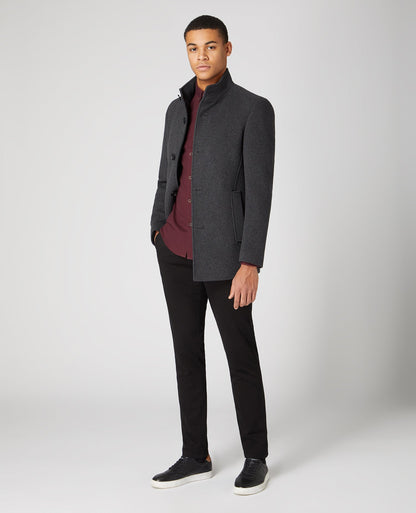 Man wearing a grey Tapered Fit Wool-Rich Overcoat