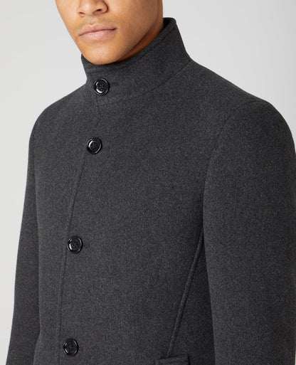Man wearing a grey Tapered Fit Wool-Rich Overcoat