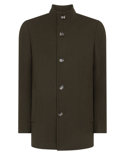 Man wearing a green Tapered Fit Wool-Blend Overcoat