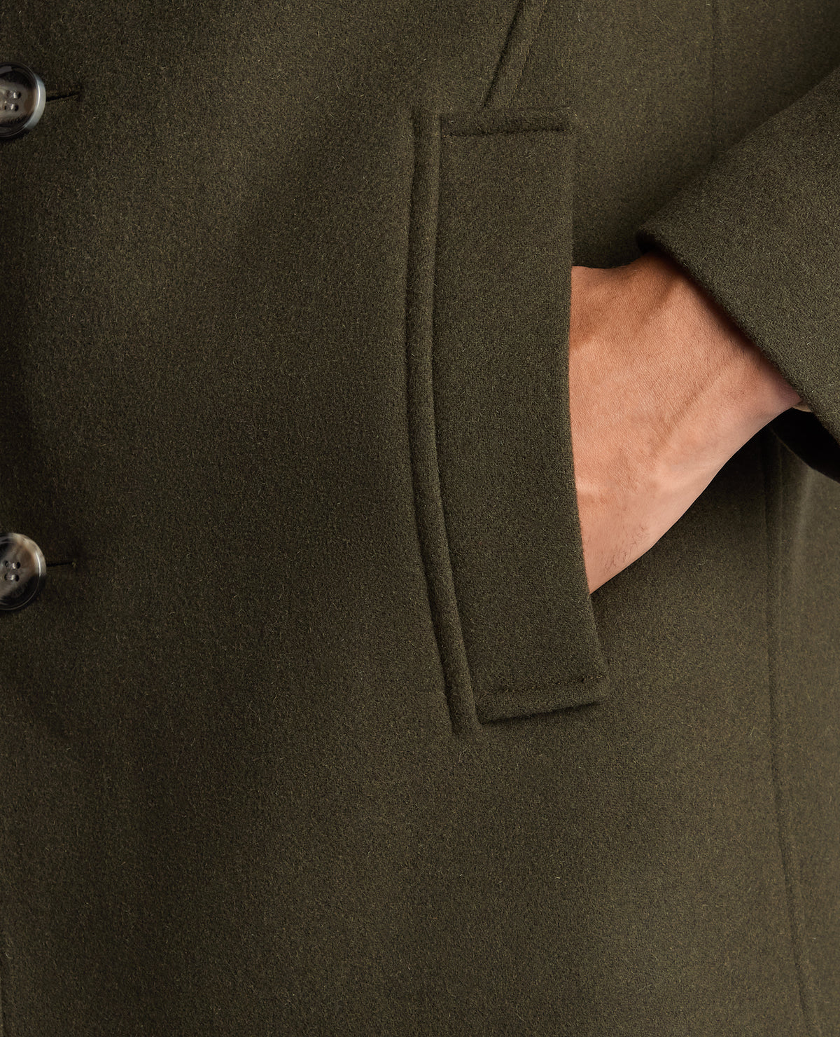 Man wearing a green Tapered Fit Wool-Blend Overcoat