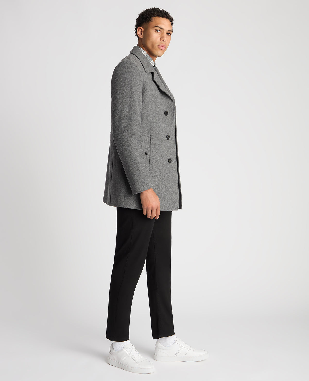 Man wearing a grey Tailored Fit Overcoat
