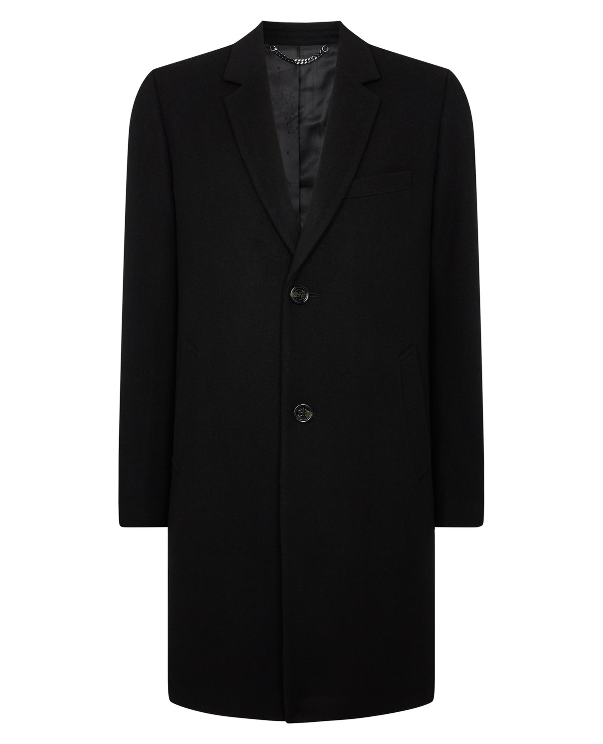 Man wearing a black Kayden Tailored Fit Chelsea Overcoat