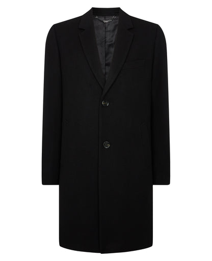 Man wearing a black Kayden Tailored Fit Chelsea Overcoat