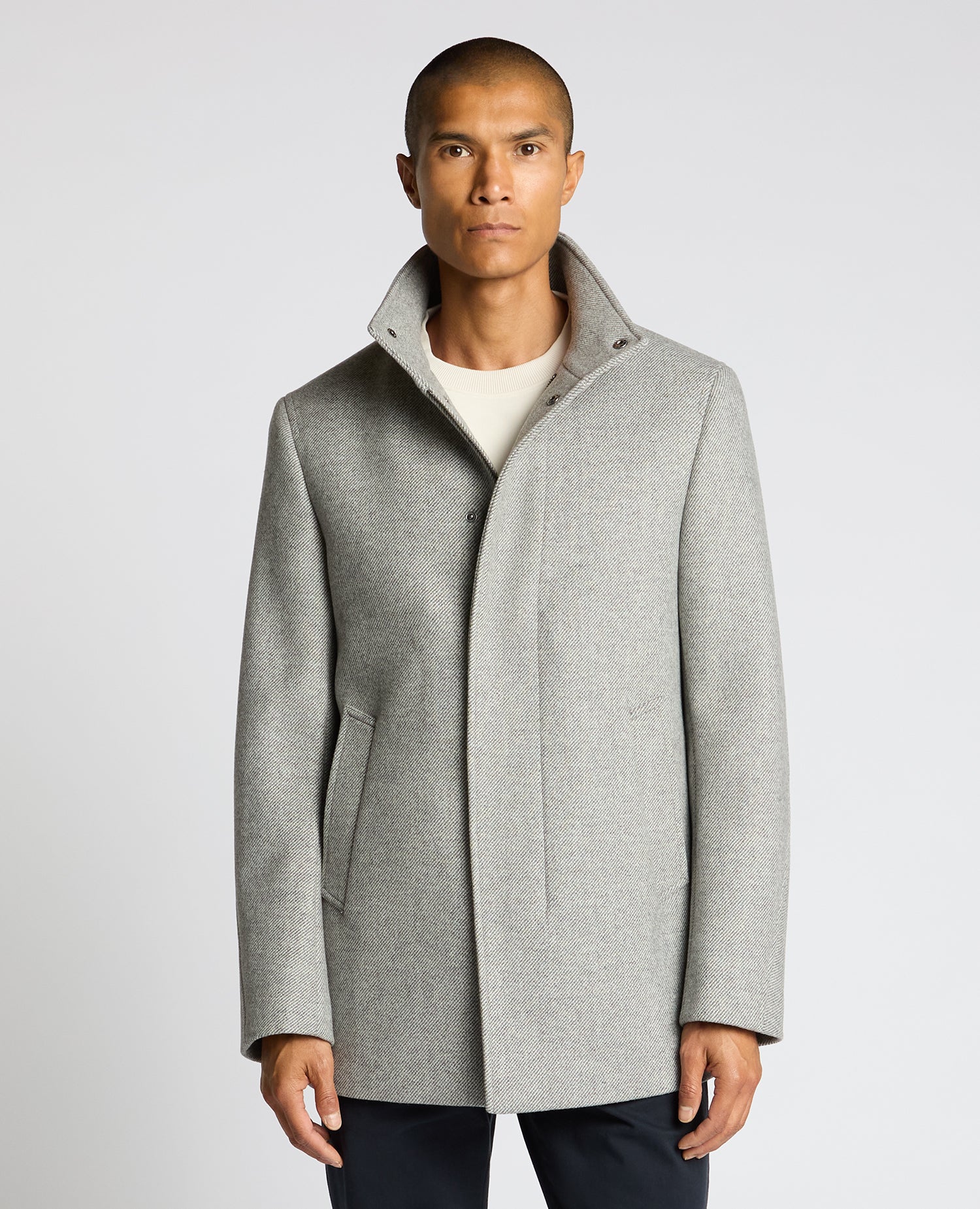 Man wearing a grey Jacob Regular Fit Wool Blend Coat