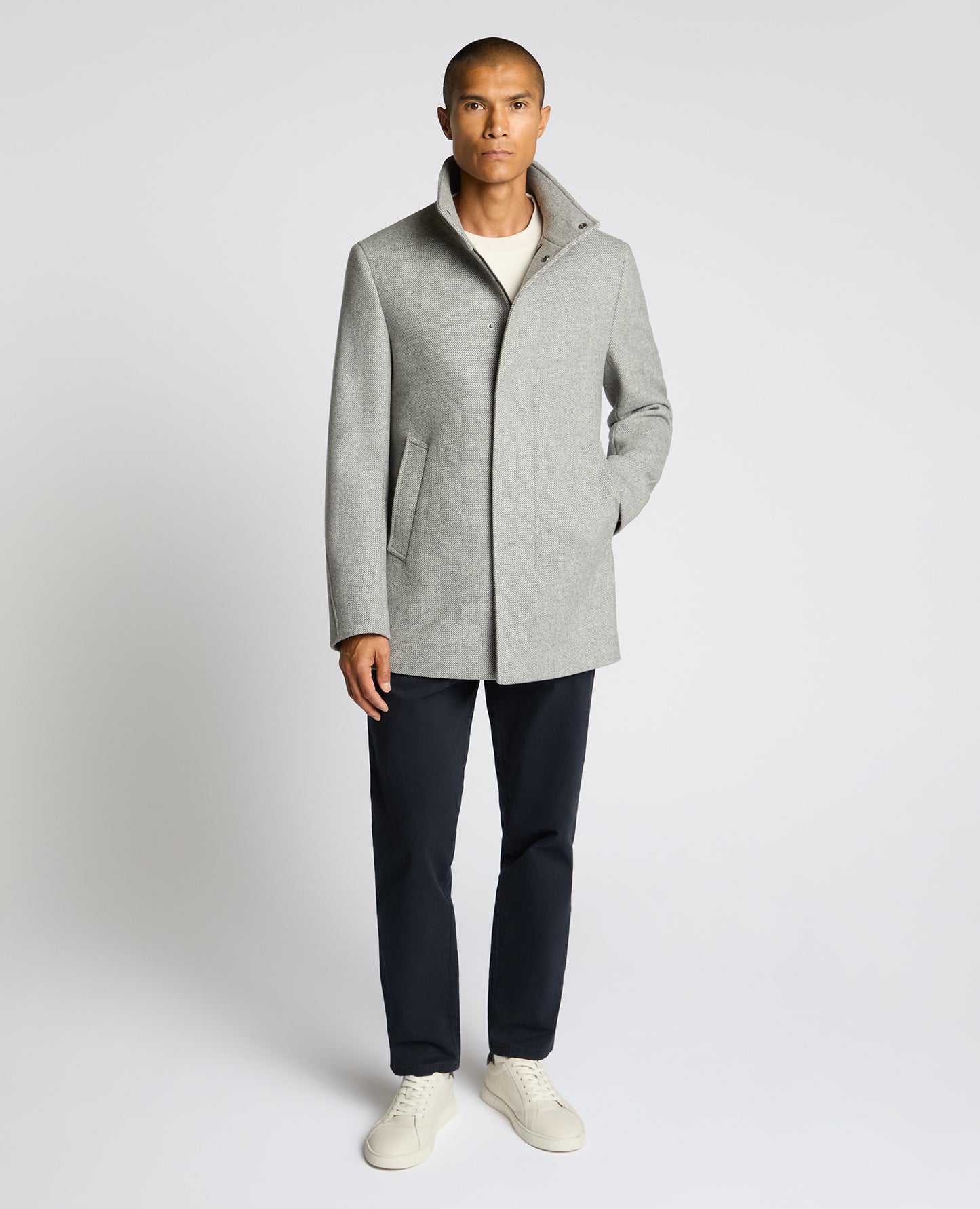 Man wearing a grey Jacob Regular Fit Wool Blend Coat