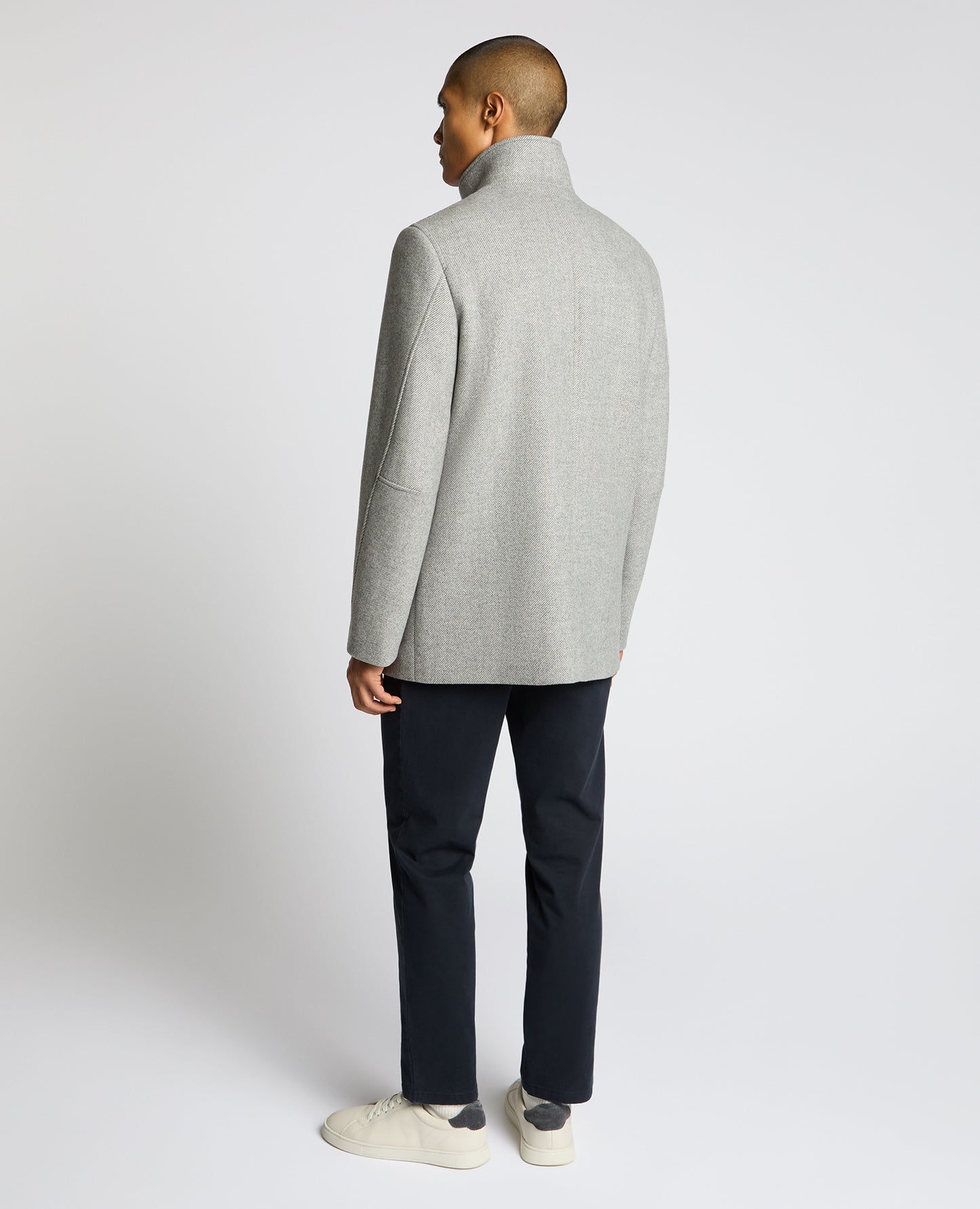Man wearing a grey Jacob Regular Fit Wool Blend Coat