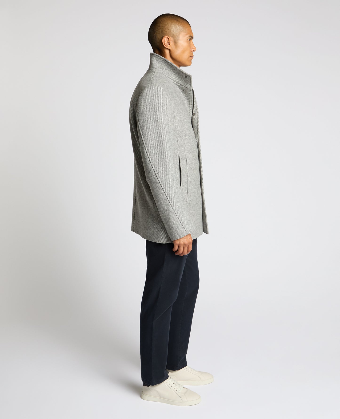 Man wearing a grey Jacob Regular Fit Wool Blend Coat