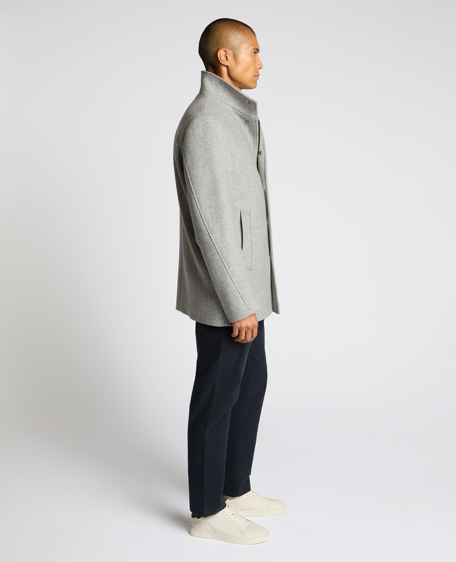 Man wearing a grey Jacob Regular Fit Wool Blend Coat