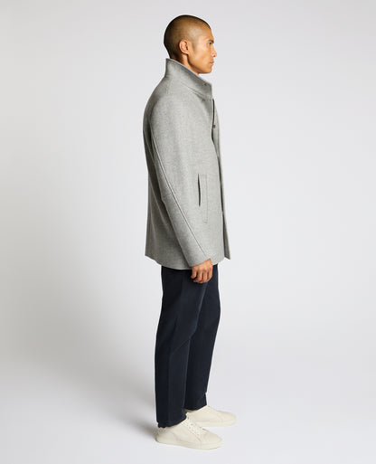 Man wearing a grey Jacob Regular Fit Wool Blend Coat
