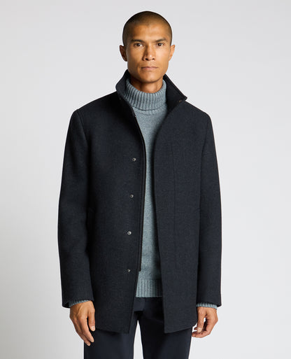 Man wearing a blue Jacob Regular Fit Wool Blend Coat