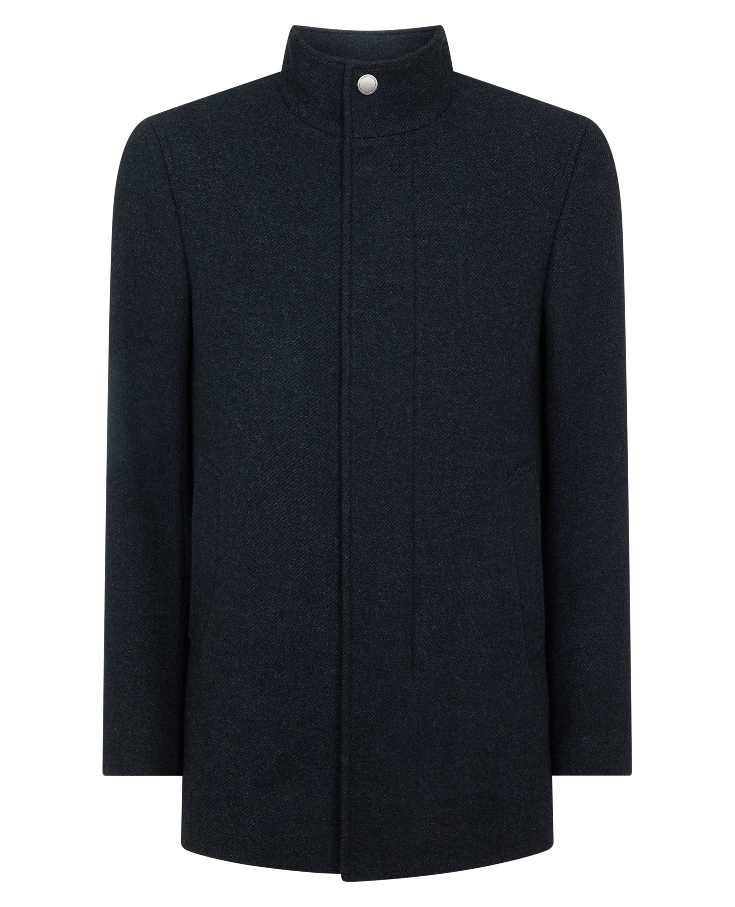 Man wearing a blue Jacob Regular Fit Wool Blend Coat