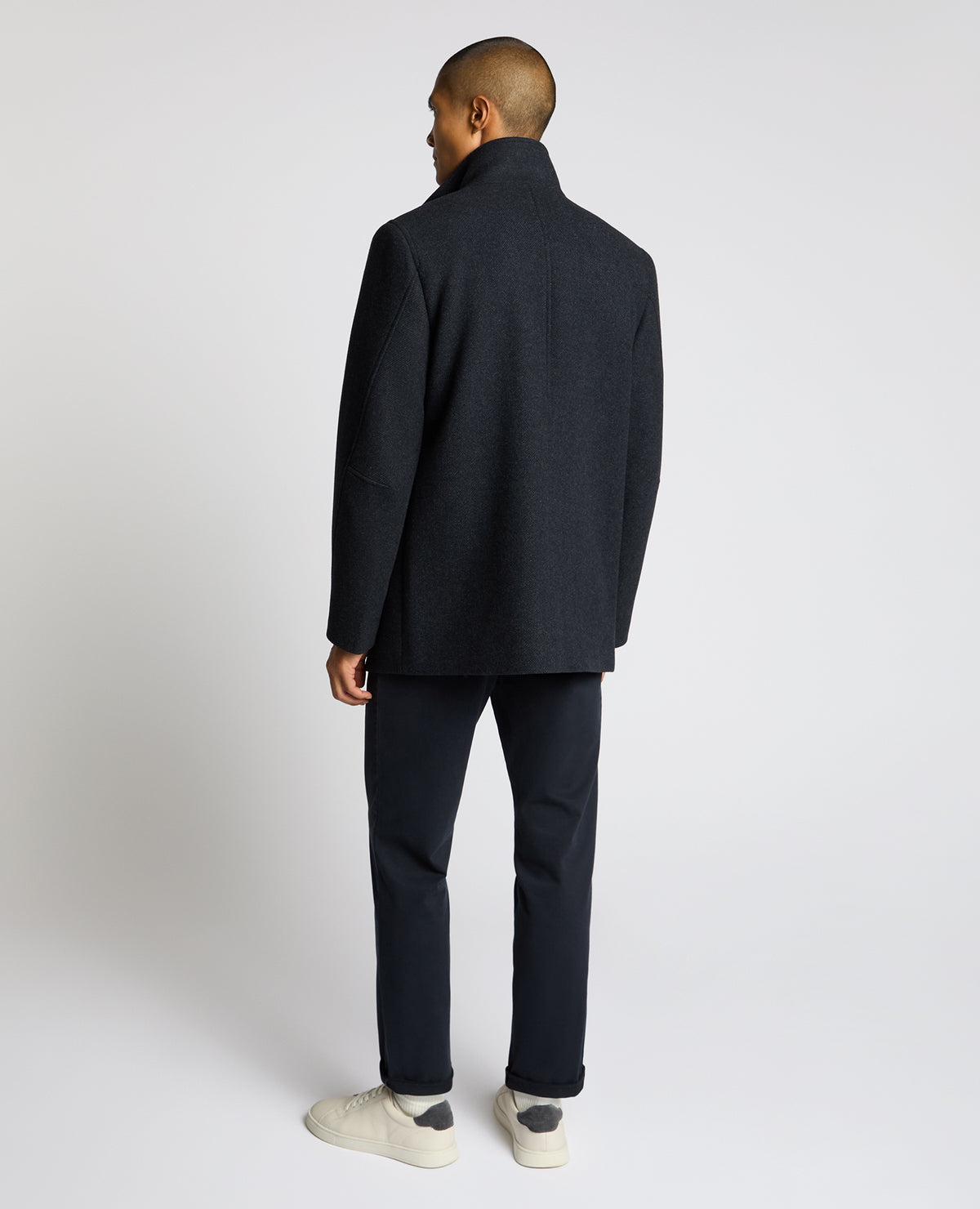 Man wearing a blue Jacob Regular Fit Wool Blend Coat