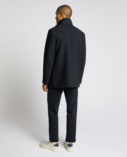 Man wearing a blue Jacob Regular Fit Wool Blend Coat