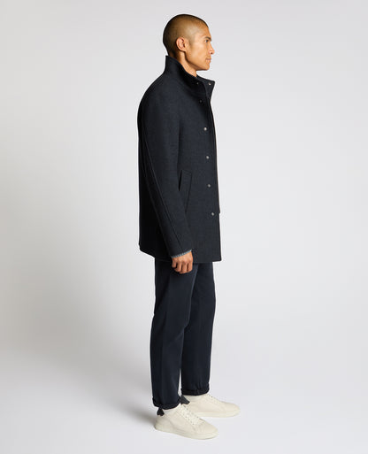 Man wearing a blue Jacob Regular Fit Wool Blend Coat