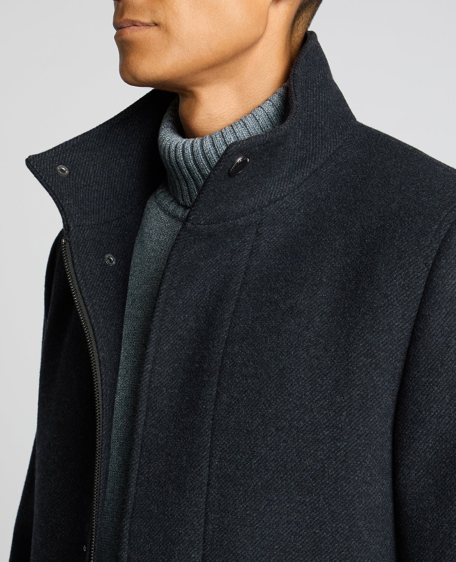 Man wearing a blue Jacob Regular Fit Wool Blend Coat