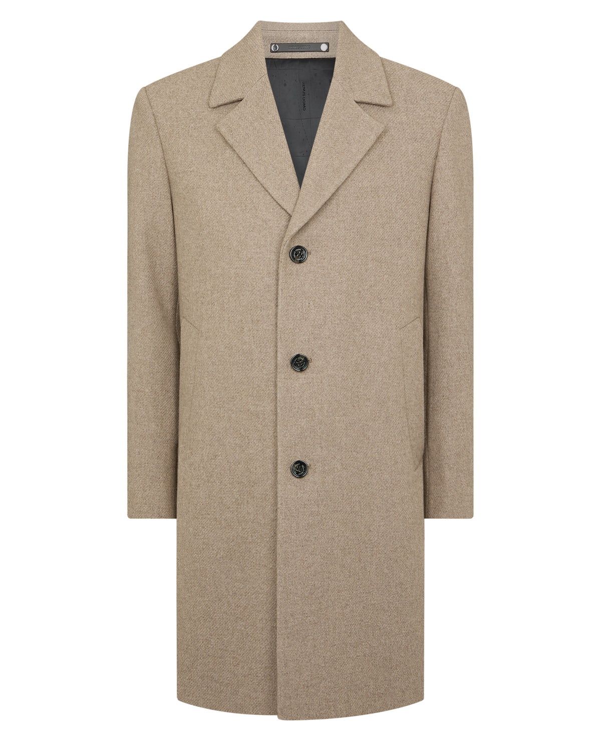 Man wearing a sand Dylan Relaxed Fit Wool Blend Coat