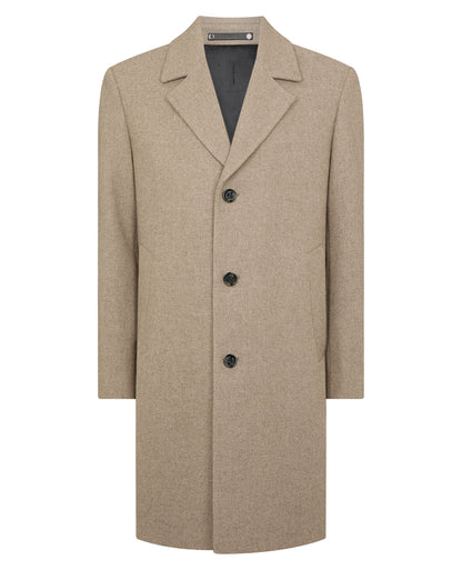 Man wearing a sand Dylan Relaxed Fit Wool Blend Coat