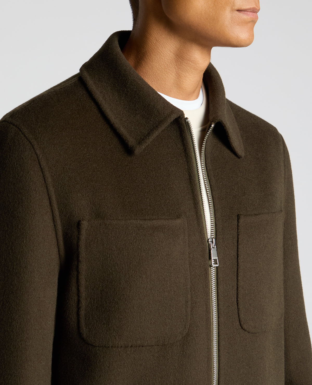 Man wearing a green Conrad Relaxed Fit Wool Rich Jacket