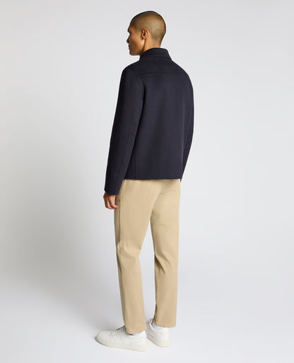 Man wearing a navy Conrad Relaxed Fit Wool Rich Jacket
