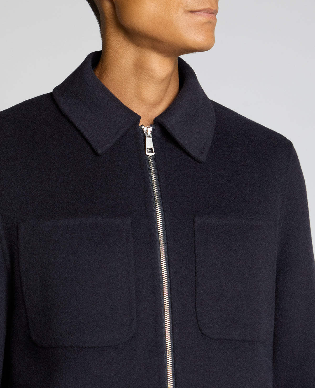 Man wearing a navy Conrad Relaxed Fit Wool Rich Jacket