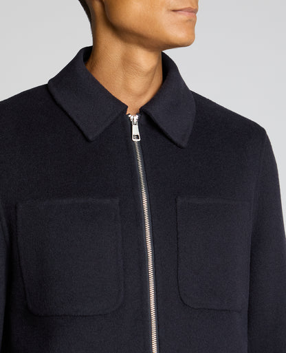Man wearing a navy Conrad Relaxed Fit Wool Rich Jacket
