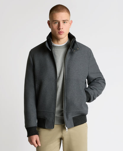 Man wearing a grey Braxton Regular Fit Twill Jacket