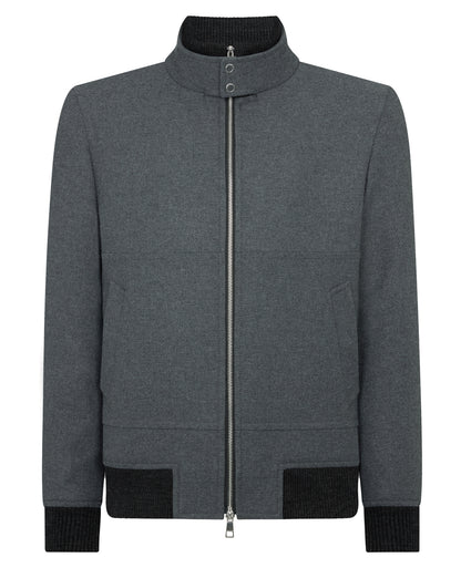 Man wearing a grey Braxton Regular Fit Twill Jacket