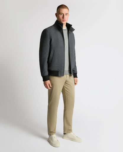 Man wearing a grey Braxton Regular Fit Twill Jacket