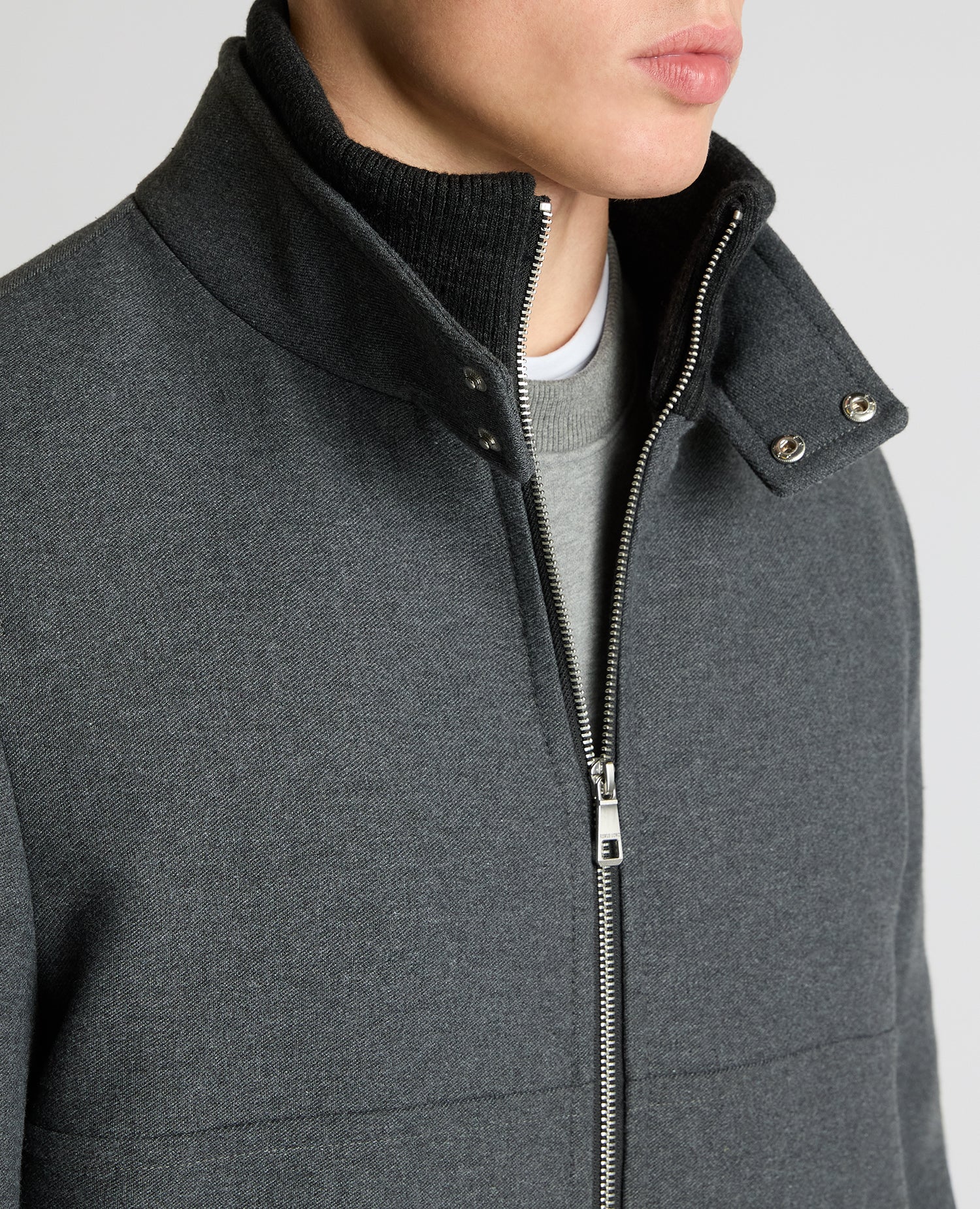 Man wearing a grey Braxton Regular Fit Twill Jacket