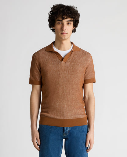 Man wearing a brown Slim Fit Textured Knit Polo